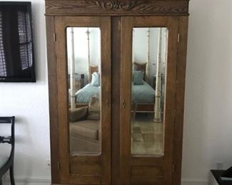 Vintage Oak Storage Closet Carved Double Door  92"Hx16.5"Dx4'W