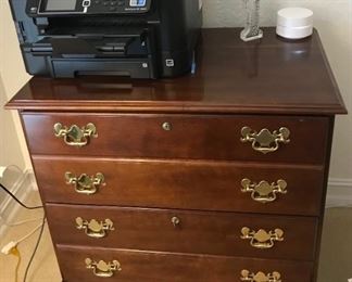 Mahogany file cabinet, two drawers with key to lock. 32"x31"x35"  Printer available for sale.