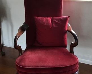 Red Velvet Side Chair with Pillow