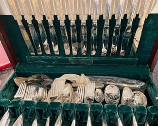 1847 Rogers Bros Daffodil Sterling Plated Flatware  12 pieces plus service pieces