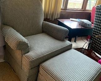 Green & White chair and ottoman