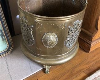 Large antique brass fire log holder