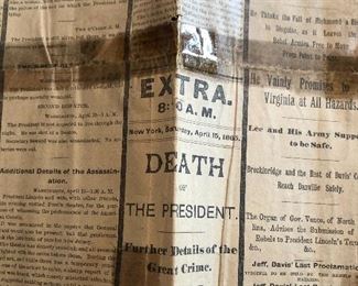 Original death of Lincoln newspaper