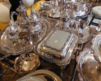Silverplate tea sets and serving pieces
