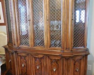 Dining room china hutch; crystal stemware inside hutch