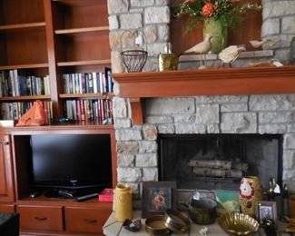 TV, decor items, books