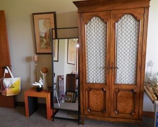 Clothing armoire, free-standing mirror, misc