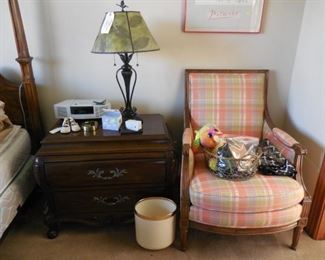 Bedside table, occasional chair, Bose Radio/CD