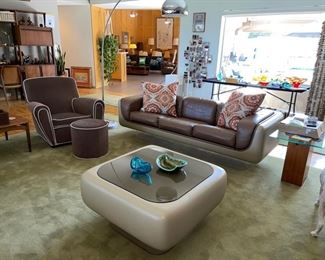 Steelcase Acrylic & Leather Sofas & Coffee Table
