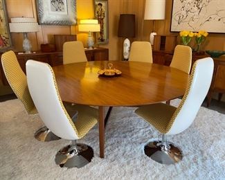 Knoll Dining Table w/ 6 Borg Johanson Viggen Chairs restored in Knoll Lemondrop Fabric