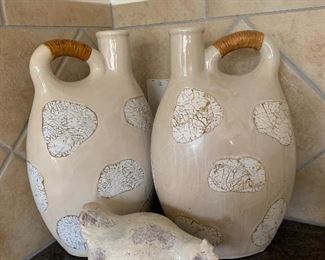 $28 each- (Two available)  Stoneware vase $22- stoneware chicken 