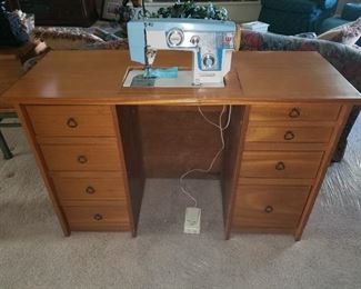 White Sewing Machine and Cabinet