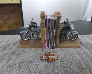 Motorcycle Bookends/ Harley Ornament/ 4 Rock CD's with Aerosmith's Greatest Hits