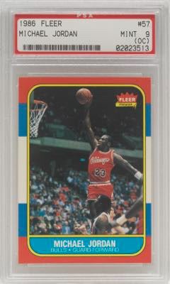 Michael Jordan Rookie Card No. 57, 1986 Fleer Basketball Michael Jordan ROOKIE RC #57 PSA 9 MINT (OC). Population 2800 or less. 