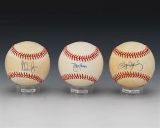 Set of Three Roger Clemens, Nolan Ryan, and Randy Johnson Autographed NoHitter Pitchers Baseballs 