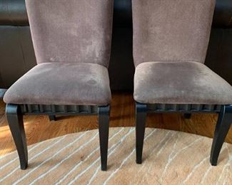 A Pair of Metal Base High Back Dining Chairs