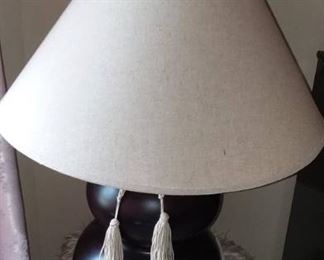 Brown Ceramic Table Lamp with Shade and Tassel