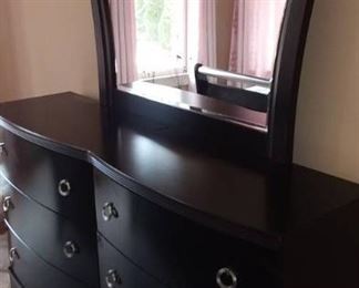 Dark Merlot Silver Trim Pinella Dresser and Mirror