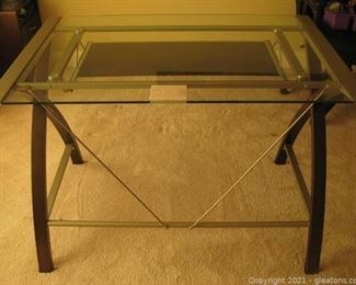 Glasstop Computer Desk with Brushed Nickel Colored Frame