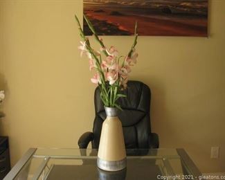 Taupe Vase with Textured Silver Edges with 3 Springs of Gladiolas