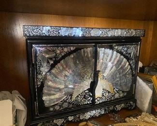 Sold
Black lacquer with mother of pearl jewelry box