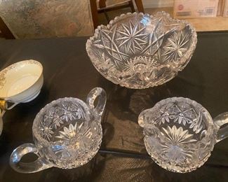 Cut glass creamer and sugar