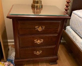 	#4	Cresent Manufacturing Co. Gallatin TN solid Pennsylvania cherry bedside table with 3 drawers and glass top.  23"x16"x26" 2 @ $100 each	 	