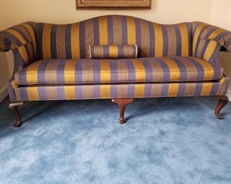 Chippendale blue and gold silk sofa by Drexel Heritage						
  goose down 86wx34hx28d		$500				

