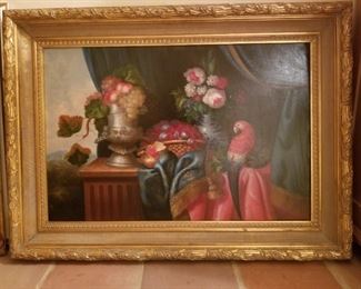 Original Oil - Still Life with Parrot signed by artist Margerite	45wx34h					$700
  						
