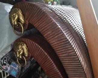 Lions heads on Drexel sleigh bed