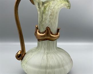 Romanian Hand Blown Art Glass Pitcher w/Cooper 