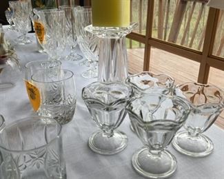 Anchor Hocking Footed Sherbet Dishes & Partylite Crystal Reversible Vase/Candleholder 