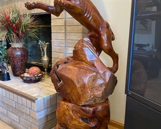 4FT Tall Hand Carved Burl Wood Panther