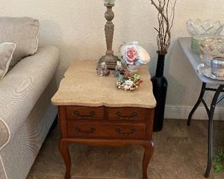 FRENCH PROVINCIAL CIRCA 1960 FAUX MARBLE LAMP TABLES