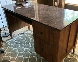 CONTEMPORARY FAUX MARBLE TOP KNEE HOLE DESK.