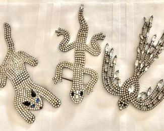 $75 EA.  Extra extra large rhinestone pins. Bird on right: 6" L, 4" W.  BIRD and LIZARD  ARE SOLD