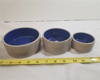 Lot of Three Small Stoneware Crock Pet Dishes.