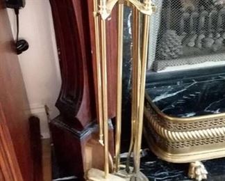4 Piece Brass Fireplace Tool Set with Stand