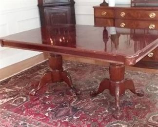 Cherry Finish Double Pedestal Rectangular Dining Room Table with 1 Leaf