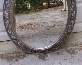 Elegant Oval Antiqued Gray Wall Mirror