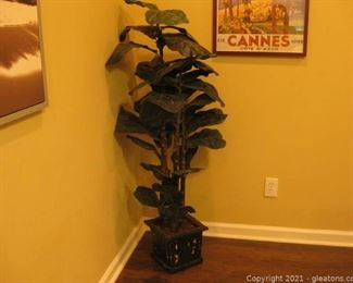 Fiddle Leaf Ficus Tree in a Distressed Wooden Pot