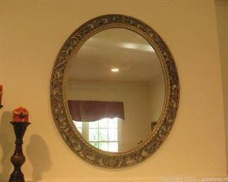 Elegant Oval Antiqued Gray Framed Wall Mirror