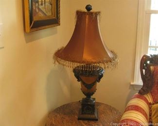 Heavy Brass Table Lamp with Brown Beaded Shade