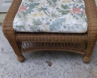 Honey Brown Resin Wicker Outdoor Ottoman with Cushion