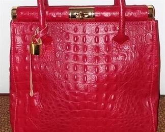 Never Used Red Ostrich Leather Grada Pelle Hand Bag from Italy