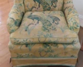 Pretty Peacock Print Upholstered Armed Chair