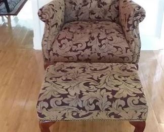 Queen Anne Style Wing Back Chair with Ottoman
