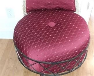 Simple Burgundy Metal Base Ottoman with Matching Pillow