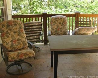 Set of 4 Metal and Resin Swivel Patio Chairs with Cushions