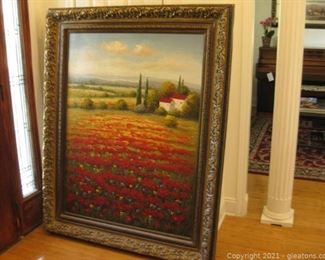 Very Large Oil Paint Enhanced Giclee Print in Ornate Looking Antique Gold Frame